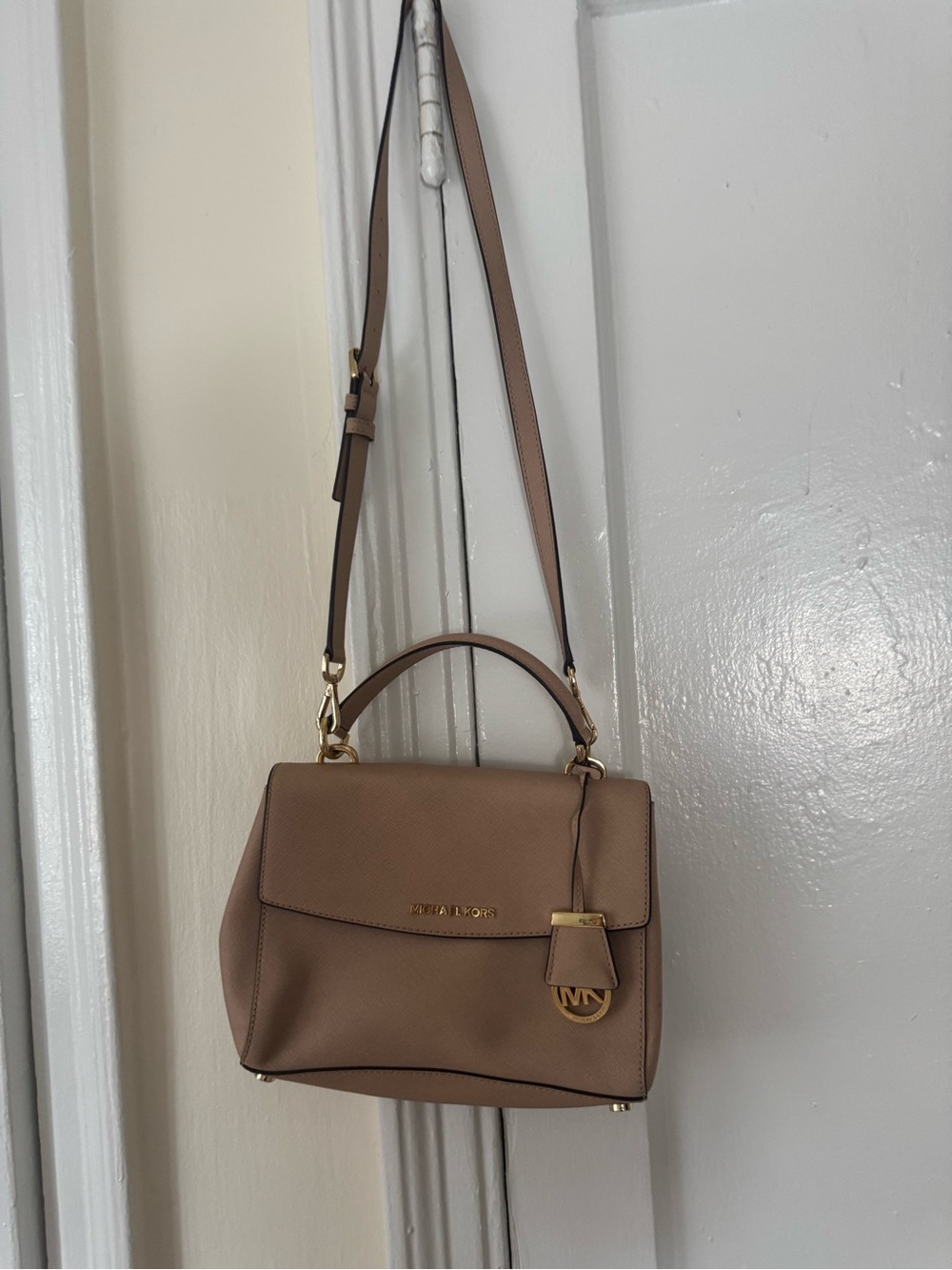 Michael Kors Taupe Leather Satchel with Gold Hardware